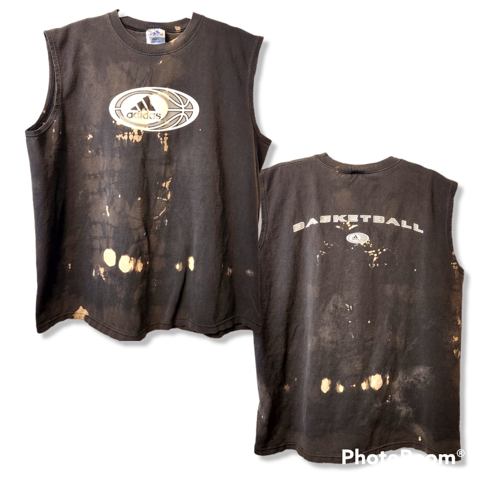 🔥 Adidas Sleeveless Tank | Bleach Altered | XL 🏀 - Picture 2 of 8